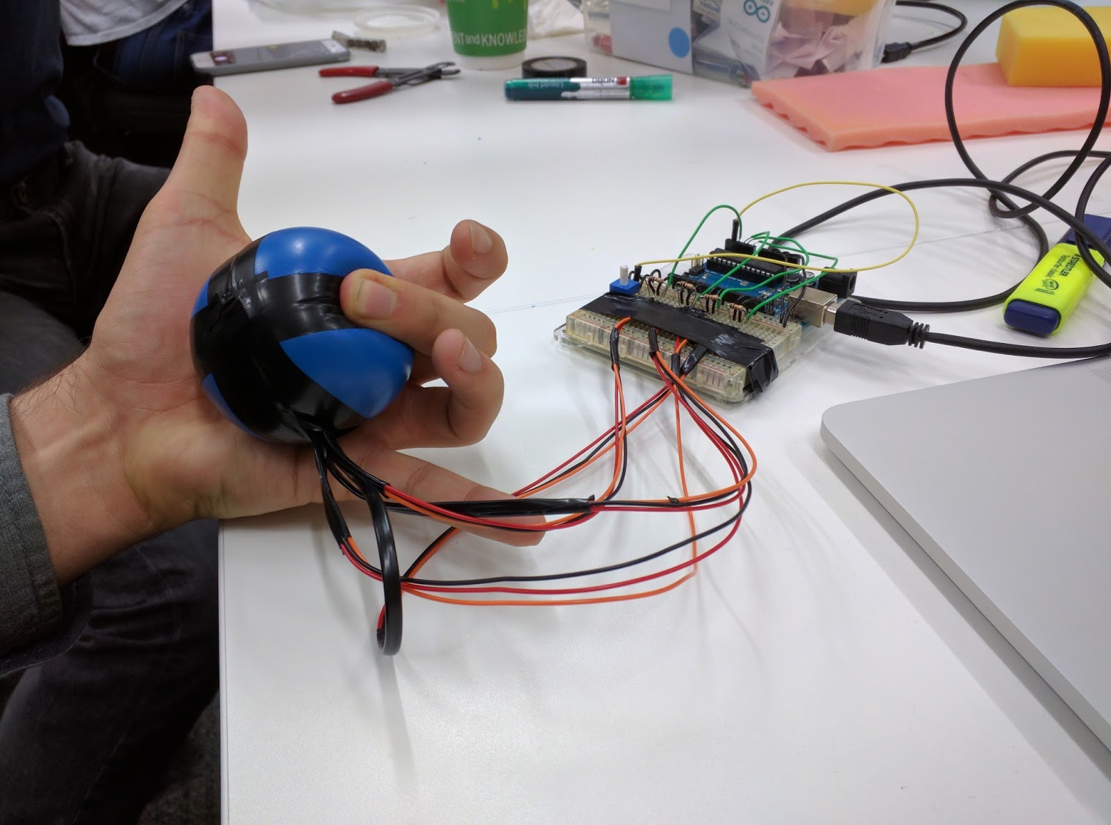 The StressLess smart stress ball prototype.