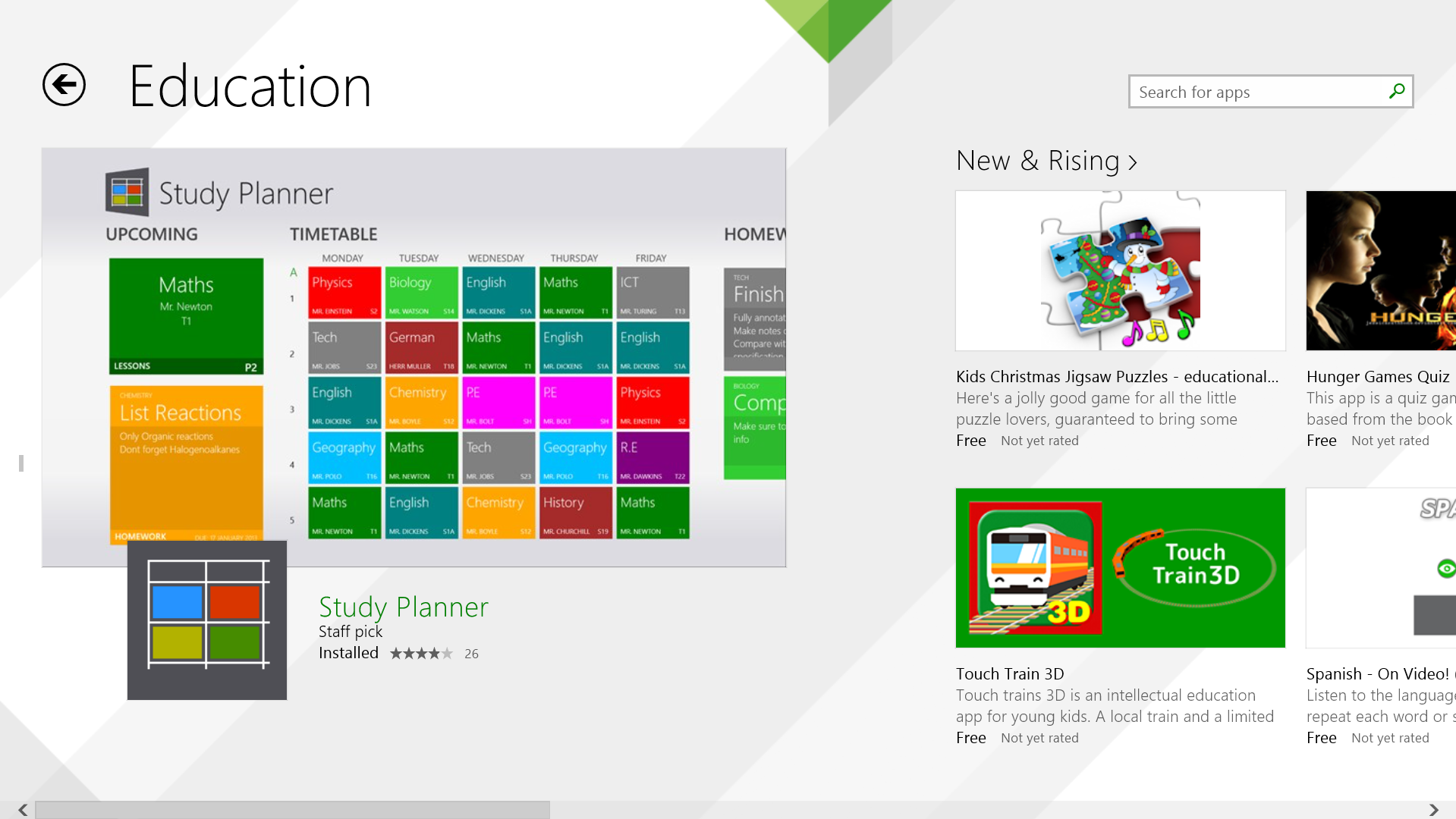 Study Planner featured in the Windows Store.