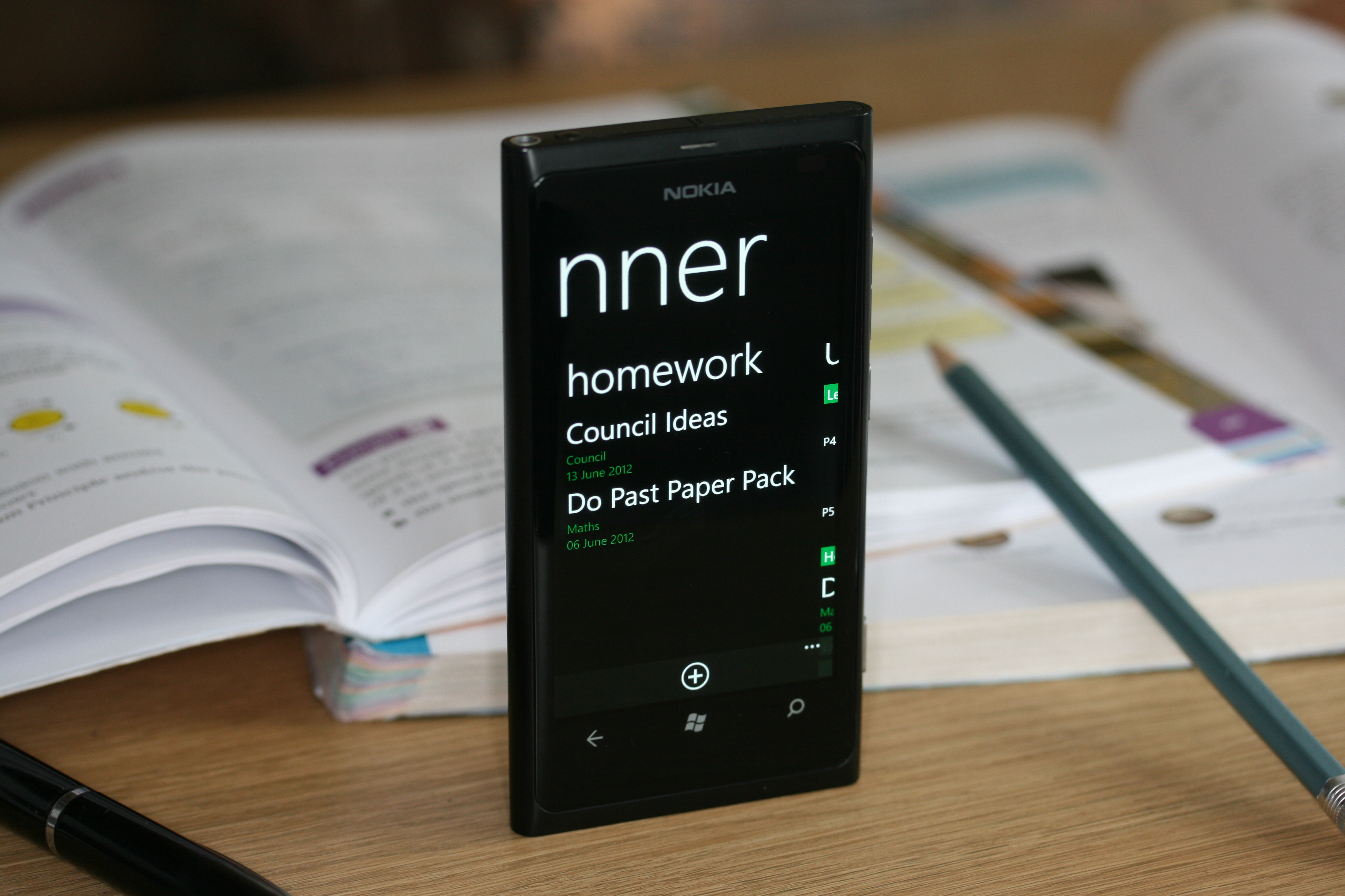 Study Planner's homework screen.